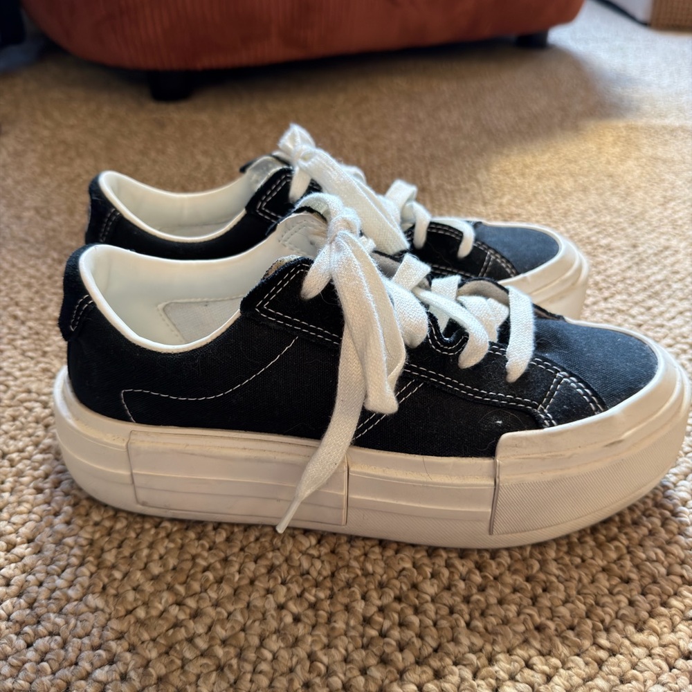 Converse Black Canvas Platform Sneakers with White Accents